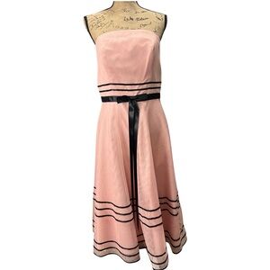 Forever Yours vintage strapless, light pink dress & black ribbon accents. Lrg